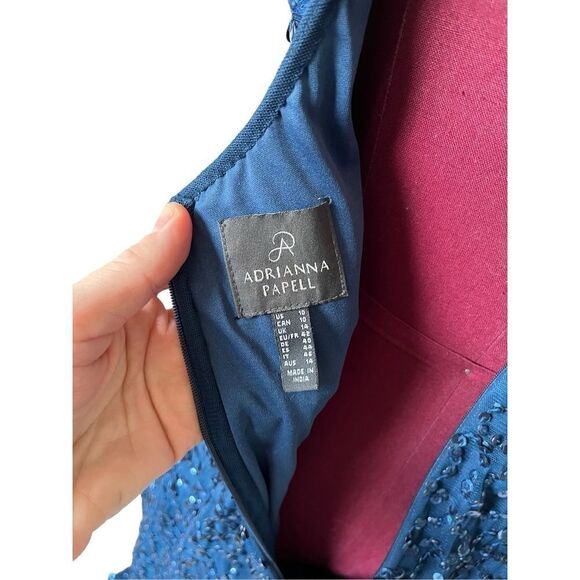 Adrianna Papell Cut Out Back Maxi Blue Sequined Dress size 10 - Picture 5 of 12